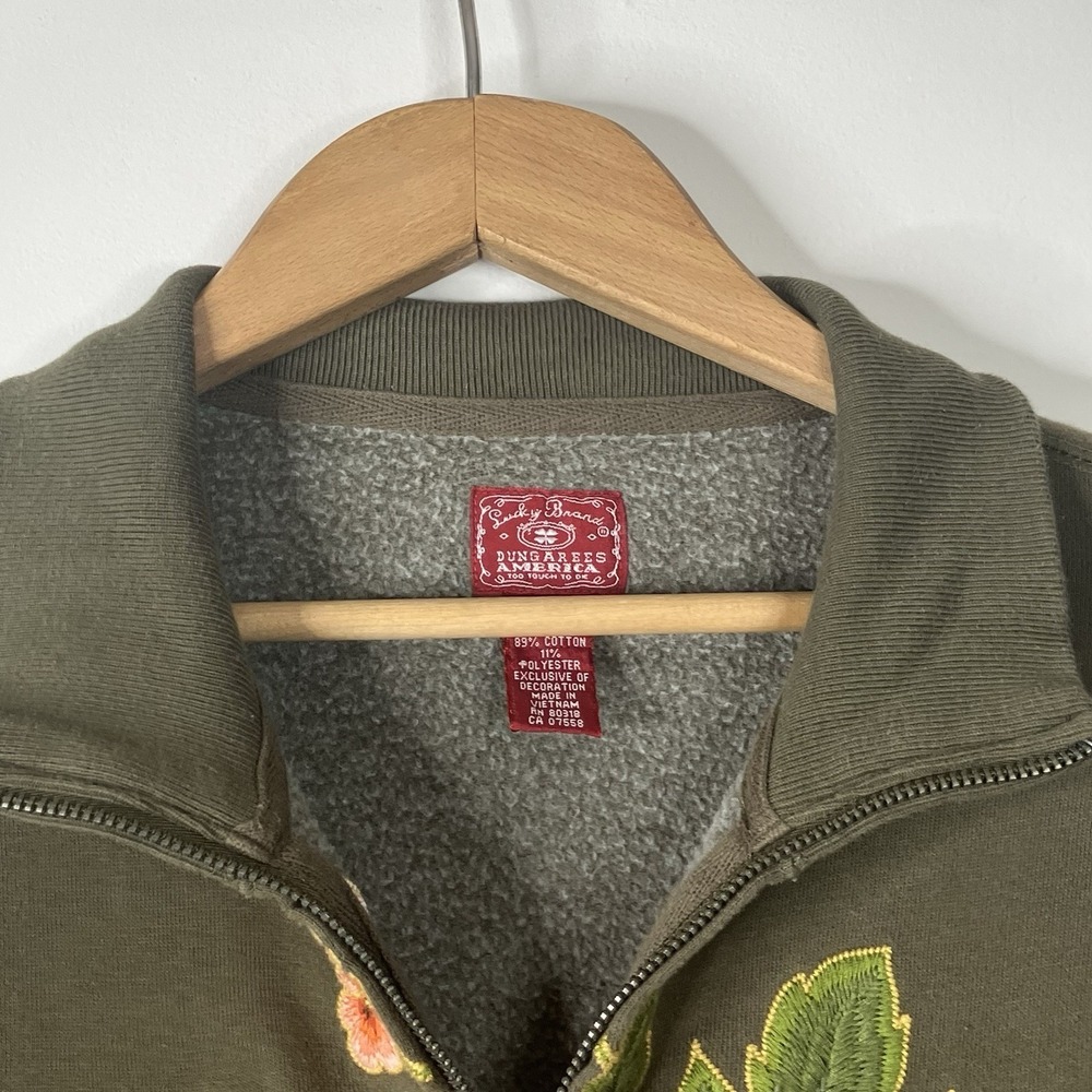 VTG Lucky Brand Sweater Jacket Y2K Zip Floral Peony Embroidery Womens Size XL - Picture 2 of 10